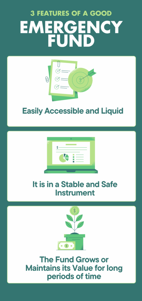 Infographic on 3 Features of a good Emergency Fund